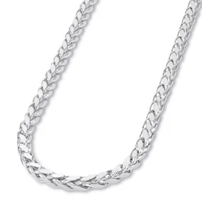 14k White Gold 3.5mm Hollow Square Braided D/C Wheat Chain Necklace with Lobster Claw Clasp (Diamond-Cut)