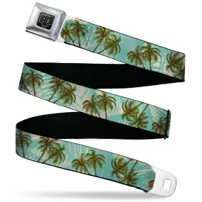 BD Wings Logo CLOSE-UP Black/Silver Seatbelt Belt - Palm Trees Swaying Tan/Teal Webbing