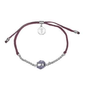 CHAIN & CORD CRYSTAL BRACELET - AMETHYST - BURGUNDY - SILVER