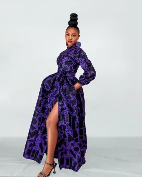 Raya Ankara Maxi Dress | Purple and Black African Print