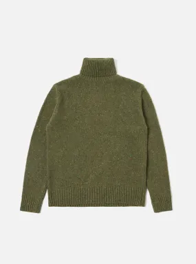 Universal Works Roll Neck in Green Tweed Knit